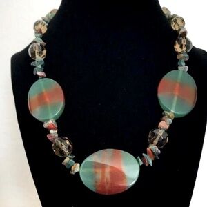 Green & Red Agate Bead Statement Necklace